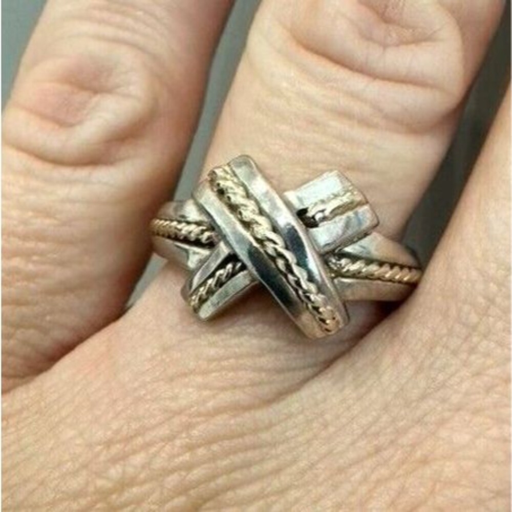 Precious Precious Brand 925 & 14k Gold Twisted X Ring - Size 7